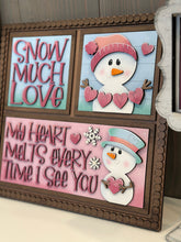 Load image into Gallery viewer, Snowman Valentines Day Interchangeable Leaning Sign File SVG, Love, Snowmen, Winter, Heart, Tiered Tray Glowforge, LuckyHeartDesignsCo
