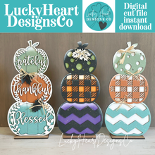 Load image into Gallery viewer, Stacking Standing Pumpkins File SVG, Reversible, Fall Glowforge, LuckyHeartDesignsCo
