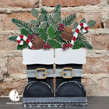 Load image into Gallery viewer, Christmas Santa Boots Foliage Standing File SVG, Floral, Candy Cane, Holly, Greens, Tree, Holiday, Merry, Glowforge, LuckyHeartDesignsCo

