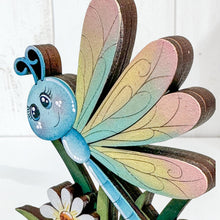 Load image into Gallery viewer, Dragonfly Standing Sign File SVG, Glowforge Flower, Daisy, Dragonflies, Spring, Summer, Daisies, Tiered Tray LuckyHeartDesignsCo
