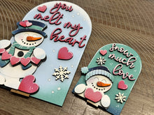 Load image into Gallery viewer, Snowman Valentine Tall Arch Sign Interchangeable File SVG, TINY INSERT only Snowmen Frosty Glowforge Holiday Tiered Tray LuckyHeartDesignsCo
