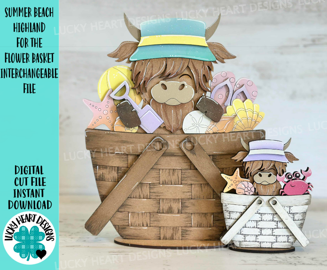 Summer Beach Highland For The Flower Basket Interchangeable File SVG, TINY, Shells, Flip Flops, Sand, Tray, Glowforge, LuckyHeartDesignsCo