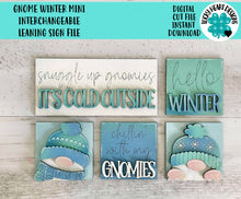 Load image into Gallery viewer, Gnome Winter MINI Interchangeable Leaning Sign File SVG, Snowman, Snowball, Snowflake, Gnomie, Tiered Tray Glowforge, LuckyHeartDesignsCo
