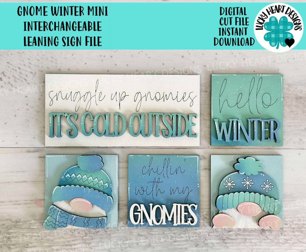 Gnome Winter MINI Interchangeable Leaning Sign File SVG, Snowman, Snowball, Snowflake, Gnomie, Tiered Tray Glowforge, LuckyHeartDesignsCo