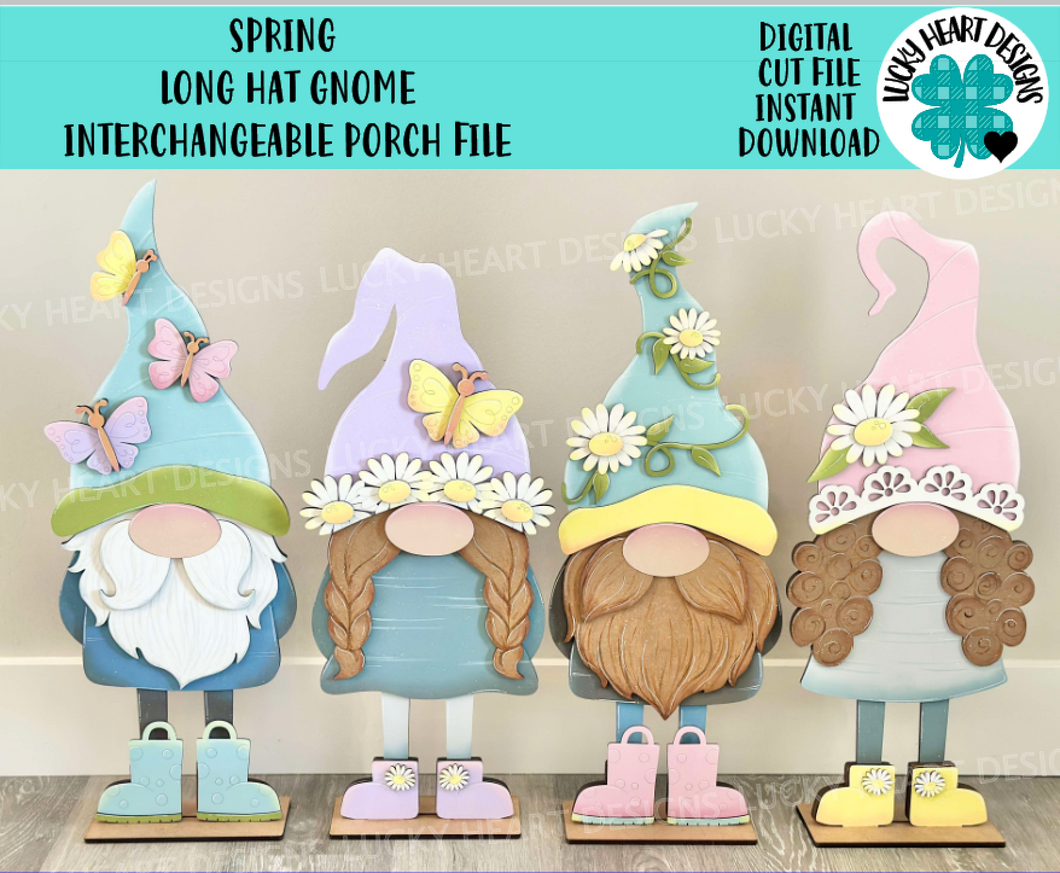 Spring Long Hat Porch Gnome Interchangeable File SVG, ADD ON, Holiday, Seasonal Flower Daisy Floral Butterfly  Glowforge LuckyHeartDesignsCo