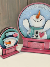 Load image into Gallery viewer, Snowman Valentines Love Snow Globe Interchangeable File SVG, TINY, Glowforge, Frosty. Snowmen, Heart, Tiered Tray LuckyHeartDesignsCo
