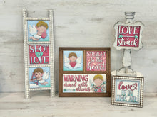 Load image into Gallery viewer, Cupid Valentine's Day Interchangeable Leaning Sign File SVG, Glowforge Tiered Tray, Love, Arrow, Heart, Cute, LuckyHeartDesignsCo
