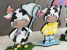 Load image into Gallery viewer, Dairy Cow Spring Butterfly Standing Sign File SVG, Glowforge Farm Flower Highland Kite, Daisy, Cow Umbrella Tiered Tray LuckyHeartDesignsCo

