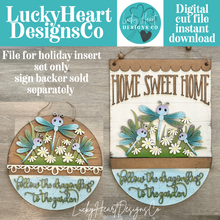 Load image into Gallery viewer, Dragonfly Holiday Door Sign Interchangeable File, SVG Butterfly, Spring, Summer Floral, Tulip Daisy Seasonal, Home, Welcome, glowforge
