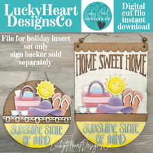 Load image into Gallery viewer, Summer Holiday Door Sign Interchangeable File, SVG, Beach, Flip Flops, Sun, Sunglasses, Hat, Pool, Swim, Seasonal Home Welcome, glowforge
