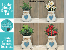 Load image into Gallery viewer, Vase Mug Stick File SVG, Glowforge Tiered Tray Decor, Spring, Summer Plant Stake, Christmas, Flower, Gift, LuckyHeartDesignsCo
