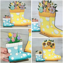 Load image into Gallery viewer, Rain Boots for the Flower Basket Interchangeable (Original and TINY)  File SVG, Floral, Seasonal, Holiday, Glowforge, LuckyHeartDesignsCo
