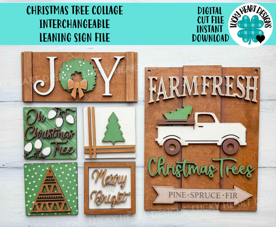 Christmas Tree Wall Collage File SVG, Leaning Ladder, Tiered Tray Glowforge, LuckyHeartDesignsCo