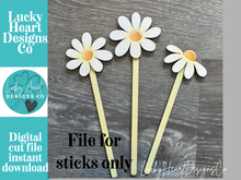 Load image into Gallery viewer, Spring Daisy Mug Stick File SVG, Glowforge Tiered Tray, Tray Decor, Flower, Floral, Plant Topper, Gift, LuckyHeartDesignsCo
