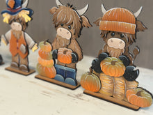 Load image into Gallery viewer, Fall Pumpkin Highland Standing File SVG,  Pumpkin, Cow, Scarecrow, Leaves, Autumn, Farm, Tiered Tray Glowforge, LuckyHeartDesignsCo
