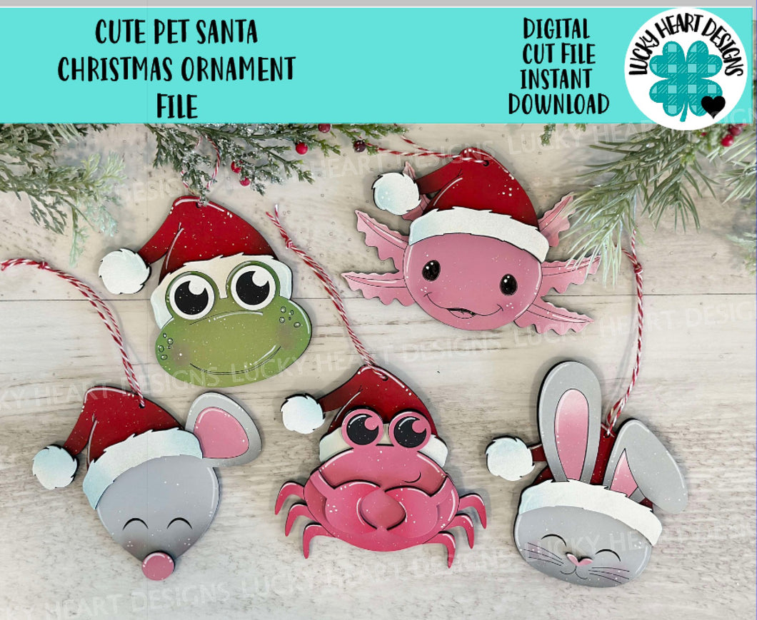 Cute Pet Ornament File SVG, Glowforge, Bunny, Rabbit, Crab, Mouse, Frog, Axolotl, Animal, Baby Christmas, LuckyHeartDesignsCo