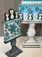 Load image into Gallery viewer, Winter Cake Stand Interchangeable File SVG, (Cakes ONLY) Snowflake, penguin, snowman, Glowforge, Holiday, Tiered Tray LuckyHeartDesignsCo
