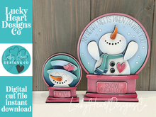 Load image into Gallery viewer, Snowman Valentines Love Snow Globe Interchangeable File SVG, TINY, Glowforge, Frosty. Snowmen, Heart, Tiered Tray LuckyHeartDesignsCo
