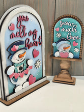 Load image into Gallery viewer, Snowman Valentine Tall Arch Sign Interchangeable File SVG, TINY INSERT only Snowmen Frosty Glowforge Holiday Tiered Tray LuckyHeartDesignsCo
