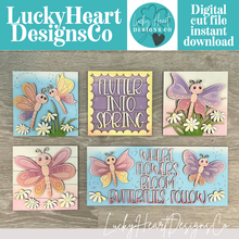 Load image into Gallery viewer, Butterfly Spring Interchangeable Leaning Sign File SVG, Tiered Tray, Glowforge, Daisy, Flower, Floral, Butterflies, LuckyHeartDesignsCo
