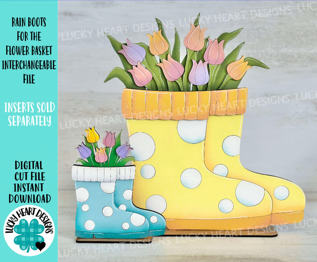 Rain Boots for the Flower Basket Interchangeable (Original and TINY)  File SVG, Floral, Seasonal, Holiday, Glowforge, LuckyHeartDesignsCo