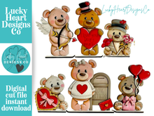 Load image into Gallery viewer, Bear Valentines Day Standing File SVG, Balloon, Love, Heart, Mailbox, Chocolate, Farm, Cupid, Tiered Tray Glowforge LuckyHeartDesignsCo

