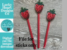 Load image into Gallery viewer, Strawberry Mug Stick File SVG, Glowforge Tiered Tray, Tray Decor, Fruit, Spring, Summer Plant Topper, Gift, LuckyHeartDesignsCo
