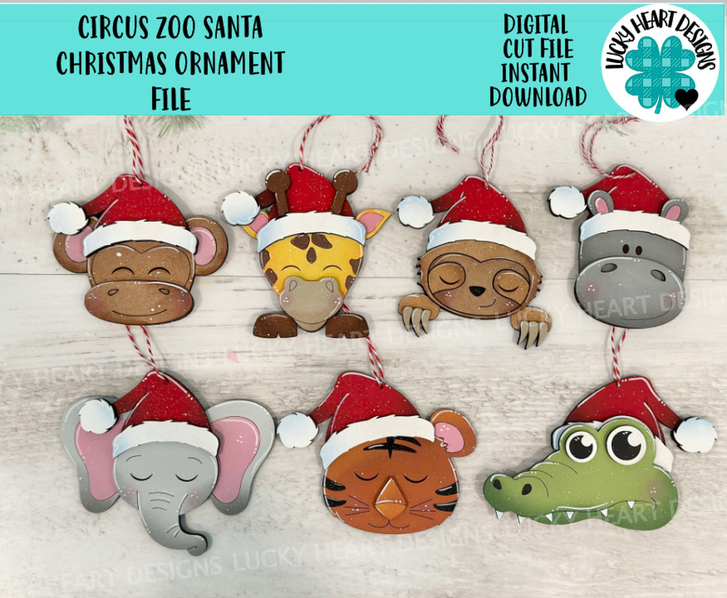 Circus Zoo Ornament File SVG, Glowforge, Bear, Alligator, Elephant, Monkey, Sloth, Giraffe, Santa, Baby Christmas, LuckyHeartDesignsCo