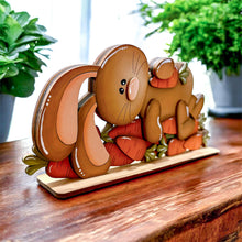Load image into Gallery viewer, Floppy Bunny Laying Carrots Shelf Standing File SVG, Glowforge, Tiered Tray, Egg, Basket, Egg Hunt, LuckyHeartDesignsCo
