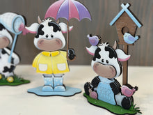 Load image into Gallery viewer, Dairy Cow Spring Butterfly Standing Sign File SVG, Glowforge Farm Flower Highland Kite, Daisy, Cow Umbrella Tiered Tray LuckyHeartDesignsCo
