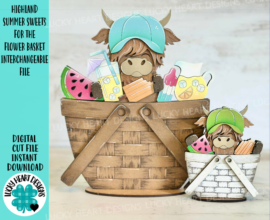 Summer Treats Highland For The Flower Basket Interchangeable File SVG, TINY, Watermelon, Lemonade, Tray, Glowforge, LuckyHeartDesignsCo