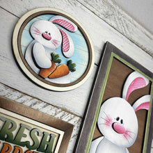 Load image into Gallery viewer, Floppy Easter Bunny Wall Sign Bundle Set File SVG, Glowforge, Spring, Carrot, Basket Cottontail, Chocolate, LuckyHeartDesignsCo

