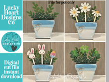 Load image into Gallery viewer, Flower Pot Mug Stick File SVG, Glowforge Tiered Tray Decor, Spring, Summer Plant Stake, Christmas, Flower, Gift, LuckyHeartDesignsCo
