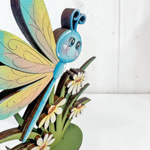 Load image into Gallery viewer, Dragonfly Standing Sign File SVG, Glowforge Flower, Daisy, Dragonflies, Spring, Summer, Daisies, Tiered Tray LuckyHeartDesignsCo
