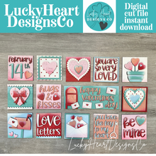 Load image into Gallery viewer, Valentine Heart Interchangeable Leaning Sign File SVG, Glowforge Tiered Tray, Love, Valentine's Day, LuckyHeartDesignsCo
