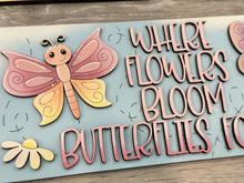 Load image into Gallery viewer, Butterfly Spring Interchangeable Leaning Sign File SVG, Tiered Tray, Glowforge, Daisy, Flower, Floral, Butterflies, LuckyHeartDesignsCo
