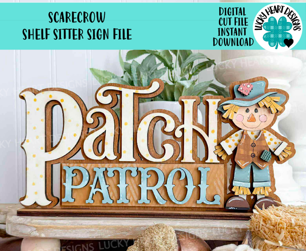 Scarecrow Shelf Sitter Standing File SVG, Glowforge Pumpkin Farm, Girl, Boy, Autumn, Gourd, Decor, Tiered Tray, LuckyHeartDesignsCo