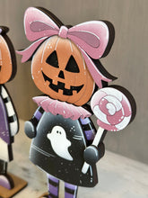 Load image into Gallery viewer, Pumpkin Head Boy and Girl Standing File SVG, Glowforge Fall, Ghost, Candy Halloween, Jack-O-Lantern, Decor, Tiered Tray, LuckyHeartDesignsCo
