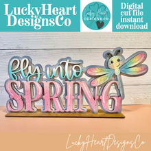 Load image into Gallery viewer, Dragonfly Spring Shelf Sitter Sign File SVG, Glowforge, Flower, Butterfly, Daisy, Dragonflies, Summer Tiered Tray LuckyHeartDesignsCo
