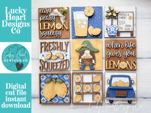 Load image into Gallery viewer, Lemon Interchangeable Leaning Sign File SVG, Glowforge Tiered Tray, Summer Lemonade, LuckyHeartDesignsCo
