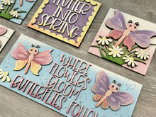 Load image into Gallery viewer, Butterfly Spring Interchangeable Leaning Sign File SVG, Tiered Tray, Glowforge, Daisy, Flower, Floral, Butterflies, LuckyHeartDesignsCo
