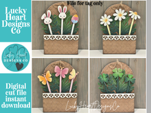 Load image into Gallery viewer, Tag Sign Mug Stick File SVG, Glowforge Tiered Tray Decor, Spring, Summer Plant Stake, Christmas, Flower, Gift, LuckyHeartDesignsCo
