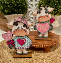 Load image into Gallery viewer, Dairy Cow Valentine Standing File SVG, Balloon, Cupid Candy Chocolate Love, Heart, Farm, Tiered Tray Glowforge LuckyHeartDesignsCo
