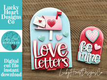 Load image into Gallery viewer, Love Letters Valentine Tall Arch Sign Interchangeable File SVG, TINY, INSERT only, Heart Glowforge, Holiday, Tiered Tray LuckyHeartDesignsCo
