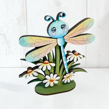Load image into Gallery viewer, Dragonfly Standing Sign File SVG, Glowforge Flower, Daisy, Dragonflies, Spring, Summer, Daisies, Tiered Tray LuckyHeartDesignsCo
