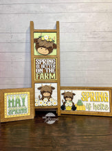 Load image into Gallery viewer, Highland Cow Spring Farm Interchangeable Leaning Sign File SVG, Glowforge Farm, Flower, Frog, Tiered Tray, Spring, LuckyHeartDesignsCo
