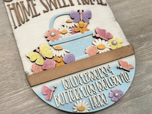 Load image into Gallery viewer, Flower Butterfly Holiday Door Sign Interchangeable File, SVG, Spring Basket Butterflies, Floral Tulip Daisy Seasonal Home Welcome, glowforge
