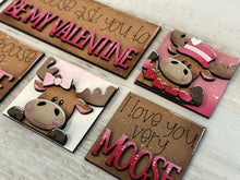 Load image into Gallery viewer, Moose Valentines MINI Interchangeable Leaning Sign File SVG, Candy, Heart, Love, Tiered Tray Glowforge, LuckyHeartDesignsCo
