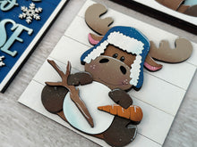 Load image into Gallery viewer, Moose Winter Interchangeable Leaning Sign File SVG, Snowman Tiered Tray, Glowforge, LuckyHeartDesignsCO
