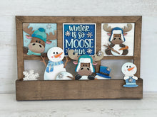 Load image into Gallery viewer, Moose Winter Interchangeable Leaning Sign File SVG, Snowman Tiered Tray, Glowforge, LuckyHeartDesignsCO
